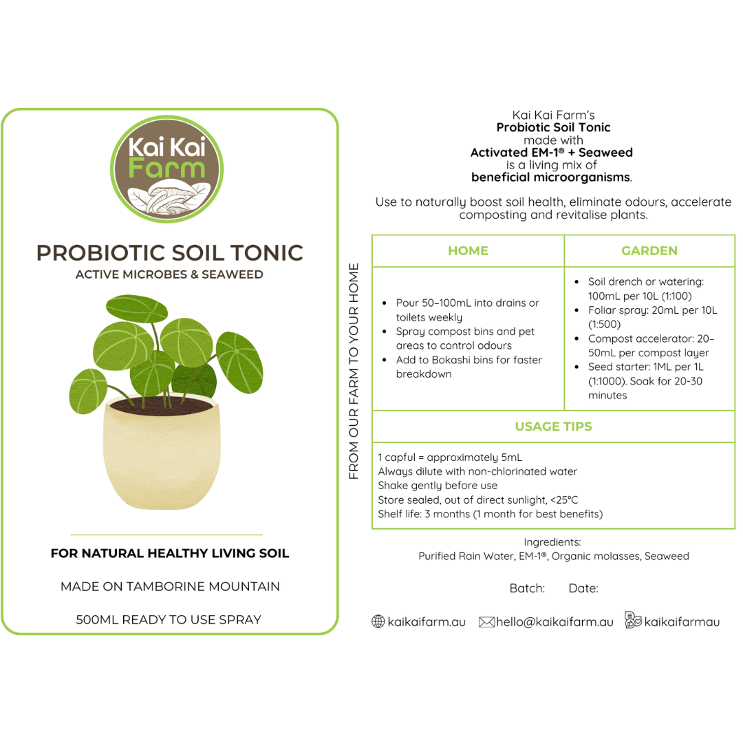 500ml Probiotic Soil Tonic - Free Shipping Probiotic Soil Tonic Label & Dosage