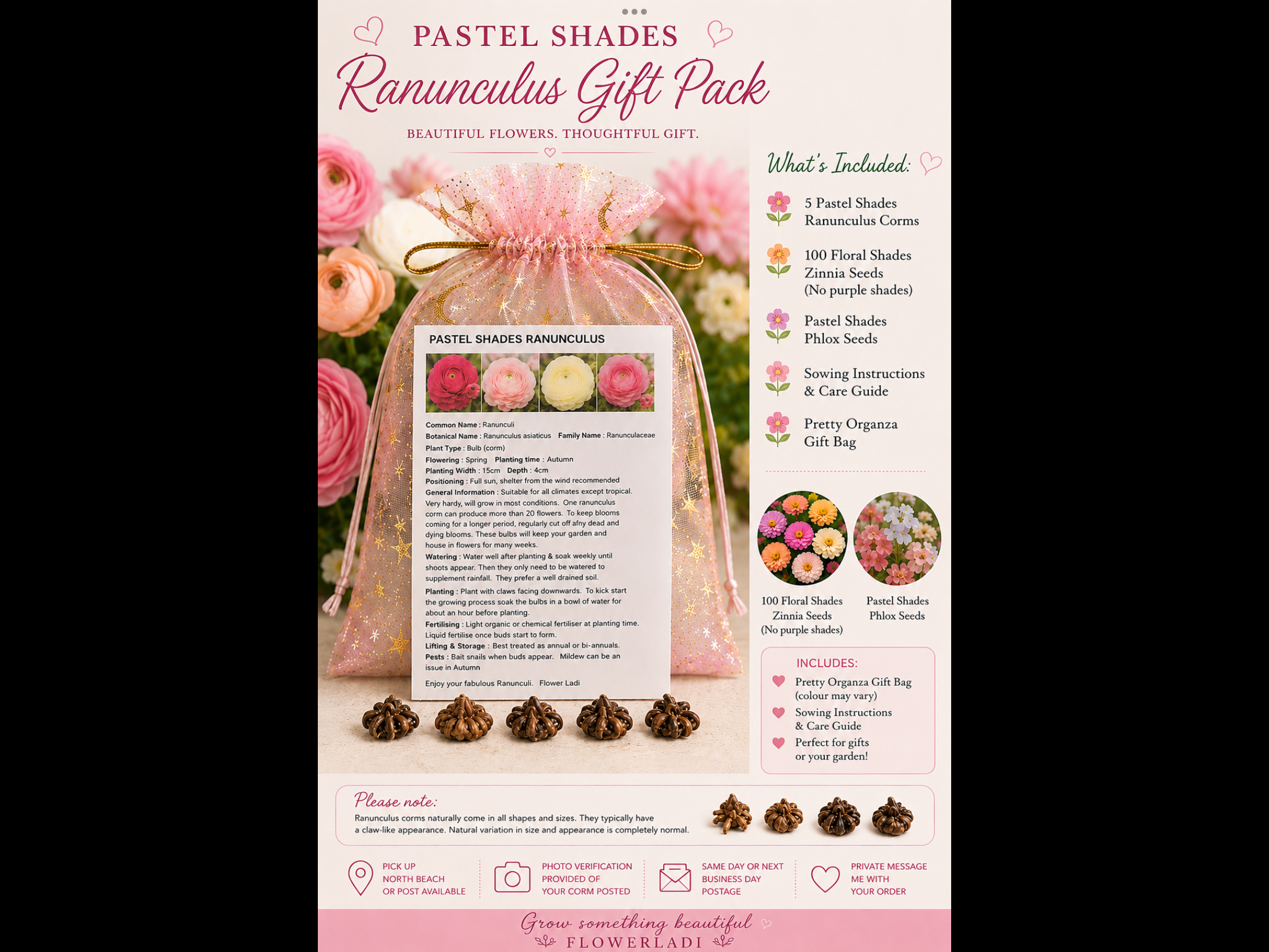 Pastel Shades Ranunculus Corms & Seed Gift Bag Pastel Shades Ranunculus Corms & Seed Gift Bag - Image 2