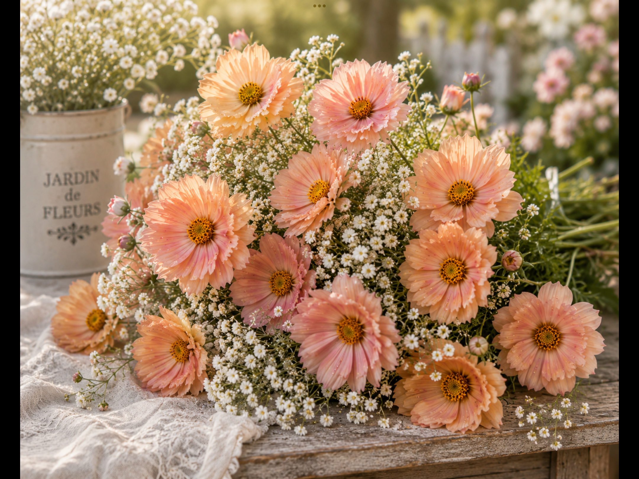 Apricot Cosmos & Baby’s White Baby’s Breath Apricot Cosmos & Baby’s White Baby’s Breath