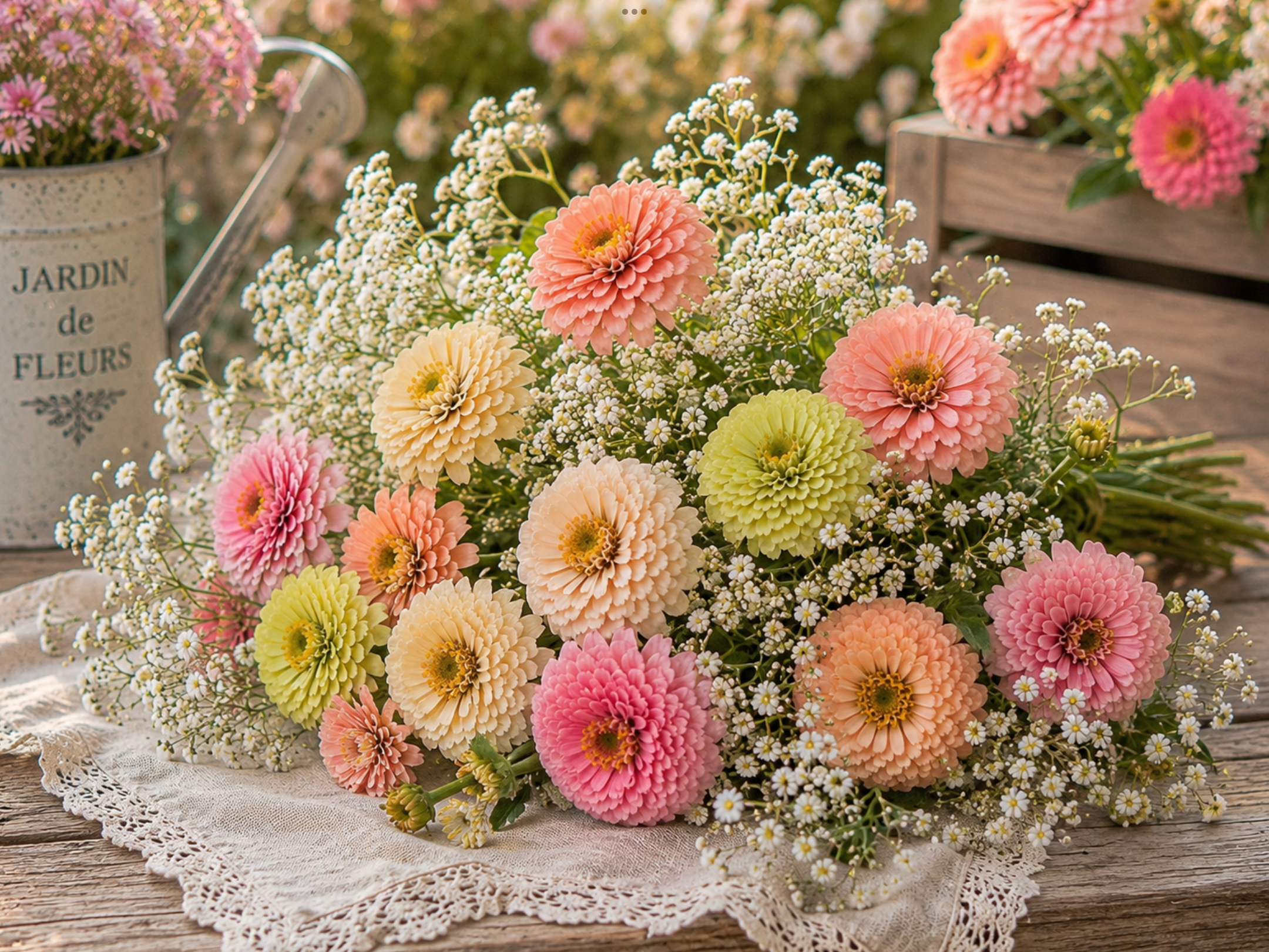 Pastel Zinnia With White Gypsum Pastel Zinnia With White Gypsum - Image 2
