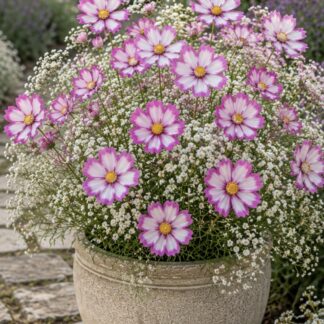 Home Candy Stripe Cosmos & White Baby's Breath (free Snapdragon)