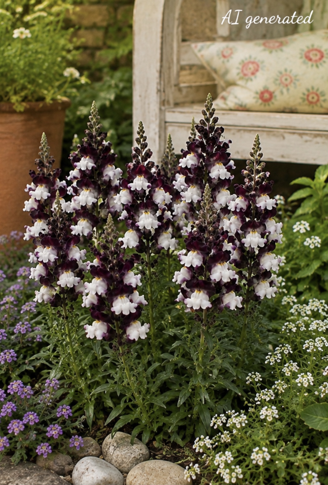 Black & White Snapdragon (free White Alyssum) Black & White Snapdragon (free White Alyssum) - Image 2